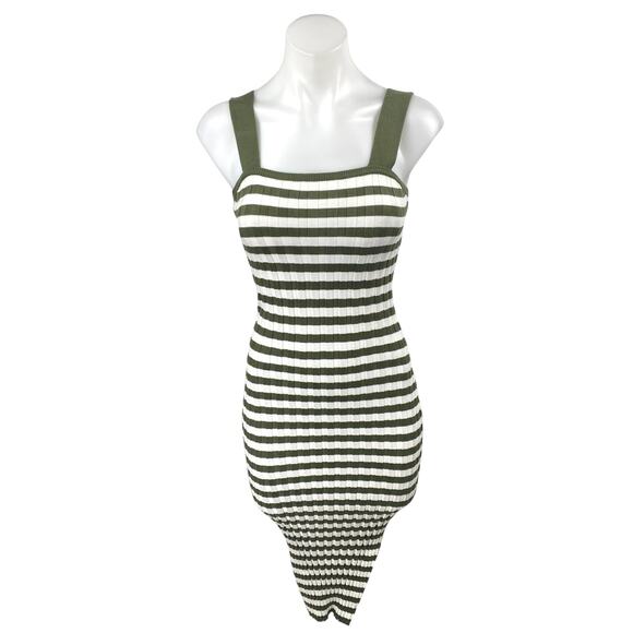 Fashion Green White Striped Knit Sleeveless Midi Bodycon Sweater Tank Dress XS - Picture 1 of 5